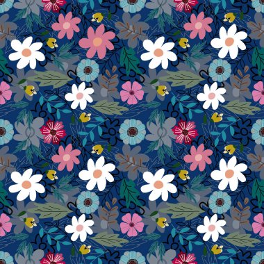  Çiçek desenleri pürüzsüz, çiçek dalları pürüzsüz desen, vektör, illüstrasyon, çiçek desenli desen renkli küçük çiçeklerle kusursuz çiçek deseni. Basit düz parlak çiçek arkaplanı