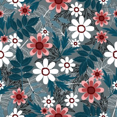  Çiçek desenleri pürüzsüz, çiçek dalları pürüzsüz desen, vektör, illüstrasyon, çiçek desenli desen renkli küçük çiçeklerle kusursuz çiçek deseni. Basit düz parlak çiçek arkaplanı