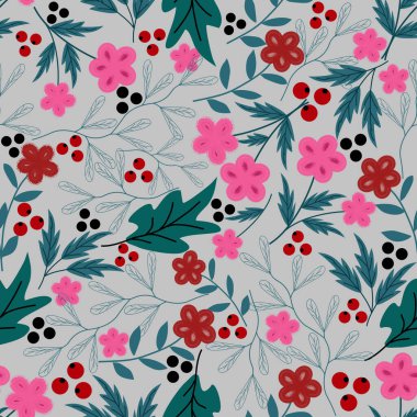  Çiçek desenleri pürüzsüz, çiçek dalları pürüzsüz desen, vektör, illüstrasyon, çiçek desenli desen renkli küçük çiçeklerle kusursuz çiçek deseni. Basit düz parlak çiçek arkaplanı