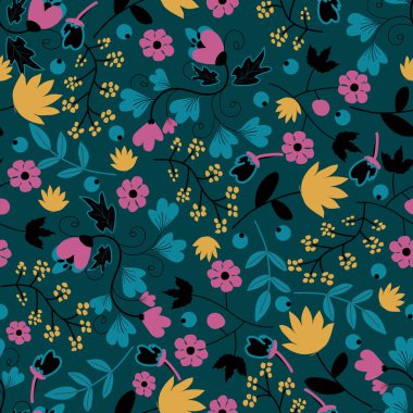 Çiçek desenleri pürüzsüz, çiçek dalları pürüzsüz desen, vektör, illüstrasyon, çiçek desenli desen renkli küçük çiçeklerle kusursuz çiçek deseni. Basit düz parlak çiçek arkaplanı