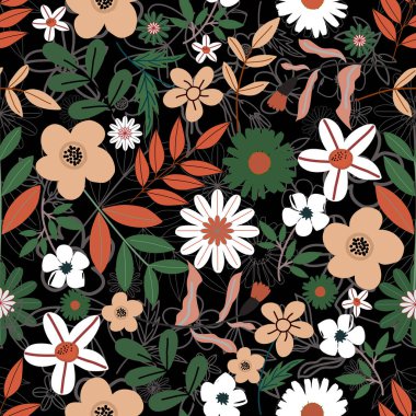  Çiçek desenleri pürüzsüz, çiçek dalları pürüzsüz desen, estetik, çiçek desenli desenli renkli küçük çiçeklerle kusursuz çiçek deseni. Basit düz parlak çiçek arkaplanı