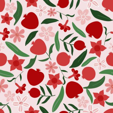  Çiçek deseni pürüzsüz, nar çiçeği pürüzsüz desen, estetik, çiçek desenli desenli, renkli küçük çiçeklerle kusursuz çiçek deseni. Basit düz parlak çiçek arkaplanı