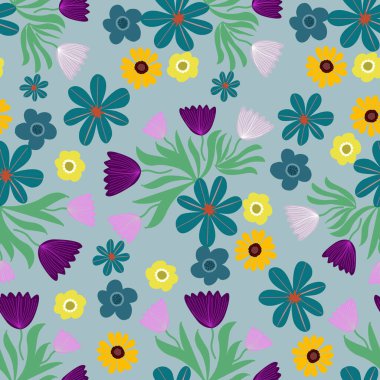  Çiçek desenleri pürüzsüz, çiçek dalları pürüzsüz desen, estetik, çiçek desenli desenli renkli küçük çiçeklerle kusursuz çiçek deseni. Basit düz parlak çiçek arkaplanı