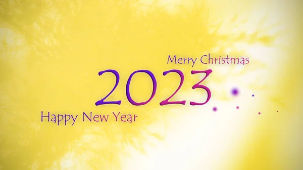 2023 黄影叶背景的快乐新年祝福 圣诞贺卡海报 圣诞佳节新起点 为添加产品而展示的休憩空间 派对象征 — 图库照片