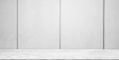 Arkaplan boş, parlak, parlak, çimento beton duvar odası arka plan. Boş masa stüdyosu, zemin, beton fotoğraf, masaüstü, atölye çalışması, kapalı mutfak barında bulanık beyaz gıda ürünleri..