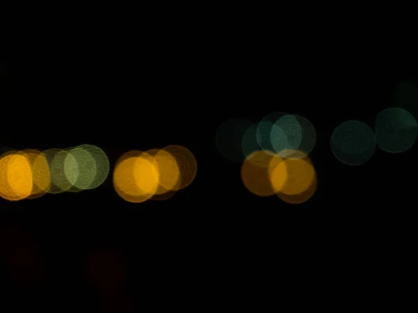 Luz Noite Bokeh Escuro Fundo Preto Abstrato Laranja Azul Colorido — Fotografia de Stock