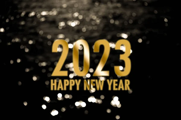 2023 Happy New Year Text Black White Bokeh Background Card — Stock fotografie