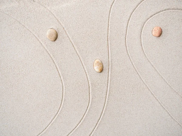 Japanese White Pebble Texture Line Sand Background Top View Rock — стокове фото