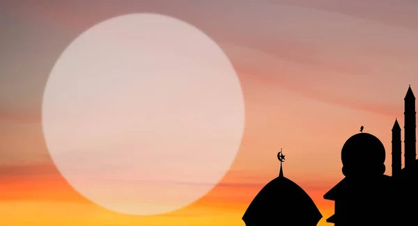 Moskeeën Koepel Maan Schemering Zonsondergang Twilight Sky Achtergrond Islamitische Nieuwjaar — Stockfoto