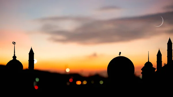 Mosquées Dôme Crépuscule Coucher Soleil Crépuscule Ciel Lumière Bokeh Arrière — Photo