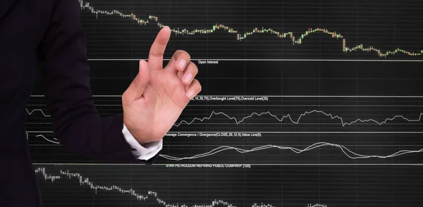 Üzleti Technológia Pénz Digitális Növekedési Diagram Grraph Kézzel Fekete Öltöny — Stock Fotó