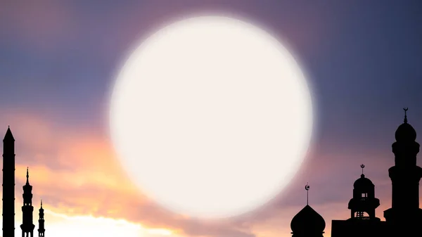 Mesquitas Cúpula Lua Pôr Sol Crepúsculo Céu Fundo Muharram Ano — Fotografia de Stock