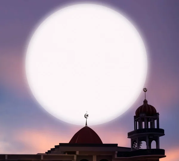 Mesquitas Cúpula Lua Pôr Sol Crepúsculo Céu Fundo Muharram Ano — Fotografia de Stock