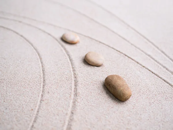 Calm Nature  Japan Concept,Zen Garden Japanese Pattern on Beach Background,Design Buddhism Texture Wave on Desert ,Top View Line Abstract on Sand with Stone,Purity Meditation Balance or Aroma Spa.