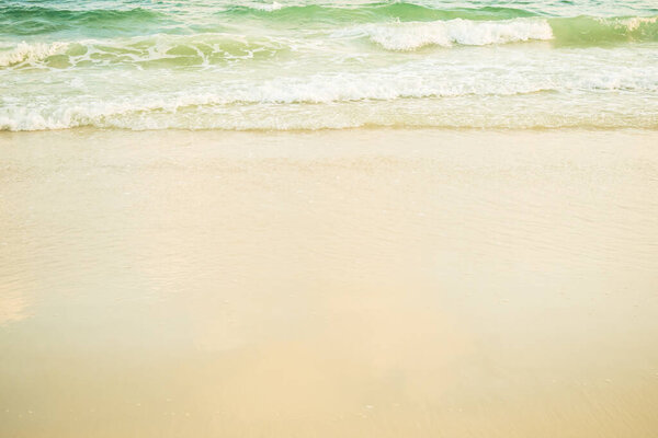 Wave Sea on Sand Beach Background,Tropical Summer Nature Seascape,Shore Water at Coast,Spash White and Smooth Wave of Blue Ocean Landscape,Free Space for Tourism Relax Vacation in Holidays,Beauty Bay.
