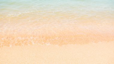 Wave Sea on Sand Beach Background,Tropical Summer Nature Seascape,Shore Water at Coast,Spash White and Smooth Wave of Blue Ocean Landscape,Free Space for Tourism Relax Vacation in Holidays,Beauty Bay.