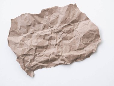 Brown Crumpled Paper Message on White Background,Pattern Texture Letter Garbage Mockup,Document Free Space for add Text,Notepad Sheet,Decorative Design Retro,Business Finance Love Valentine Concept.