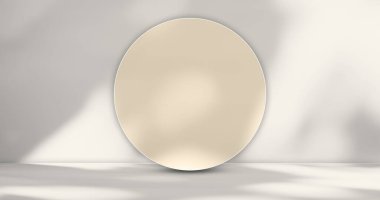 Products Background Circle Podium Partition on Table Counter Bar Studio Room Backdrop,Abstract Wallpaper Luxury Design,White Light Shadow Leaves Overlay with Mockup Partition Cosmetic Summer Wall.