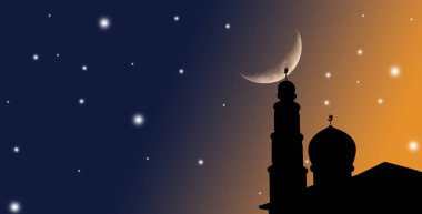 Islamic Architecture Celebration Background Concept,Design Landscape Ramadan Silhouette Building Mosques Dome,Crescent Moon Sky on Sunset,New Year Muharram Religion,Arabic,Eid Al-Adha,Mubarak Muslim.