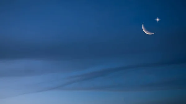 Islamic Background Concept,Cloud Sky with Crescent Moon and Star ramadan Religious symbols,Sunrise Twilight Gold Eventing,for Arabic Muslim Holy,Eid ai-fitr,New year Muharram Mubarak.