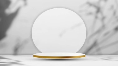 Products Background Circle Podium Partition on Table Counter Bar Studio Room Backdrop,Abstract Wallpaper Luxury Design,White Light Shadow Leaves Overlay with Mockup Partition Cosmetic Summer Wall.