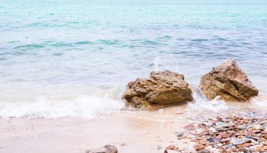 Kum Sahası Mavi Deniz Arkaplanı, Doğa Yaz Tropikal, Su Kıyı Adası Deniz Burnu Turizm Seyahati Tatil Günleri.