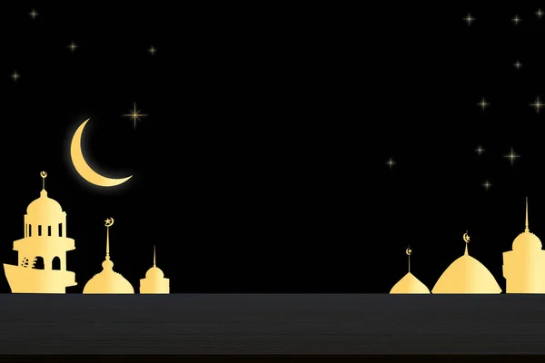 Islamic Background Concept Empty Table Desk Mosques Dome Star Crescent — стокове фото
