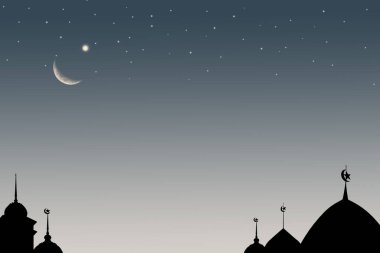 İslam Konsepti, Boş Masa Masası Cami Kubbesi, Yıldız, Hilal Ay Ramazan Dini sembolleri, Gündoğumu Alacakaranlık Akşamları Arap Müslümanları için kutsal, Kurban Bayramı, Yeni Yıl Muharram Mübarek.