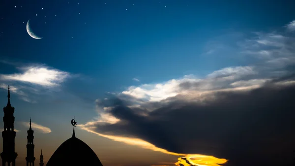 Islamic Architecture Background Mosques Dome Crescent Moon Star Golden Evening — Fotografie, imagine de stoc
