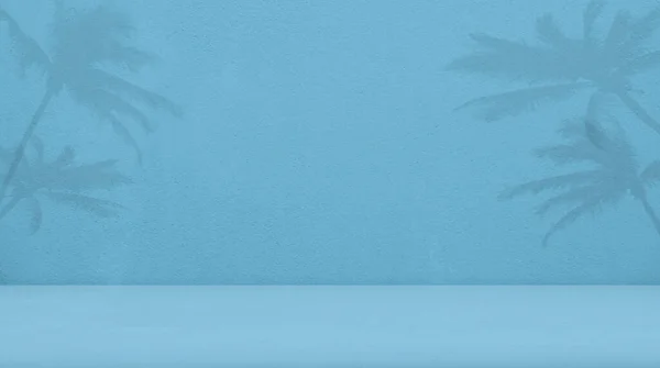 Blue Summer Studio Room Hintergrund Mit Schatten Palmblatt Der Wand — Stockfoto