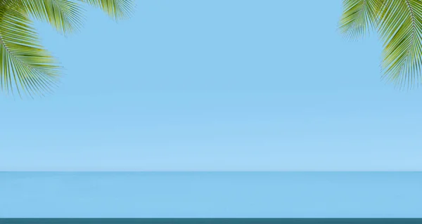 Фон Комнаты Летняя Студия Пальмовыми Листьями Стене Голубой Цементный Бетон — стоковое фото