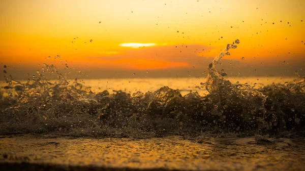 Sea Ocean Sunset Background Sundawn Orange Sky Water Wave Sand — Fotografia de Stock