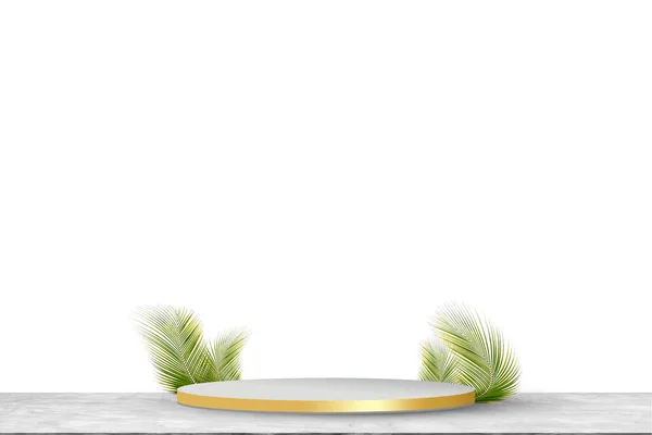 Podium Stage Stand Product Palm Leaf Table Background Cena Estética — Fotografia de Stock