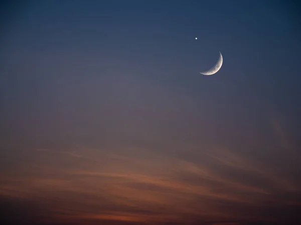 New Moon Star Sunset Background Ramadan Kareem Muslim Night Symthe — 图库照片