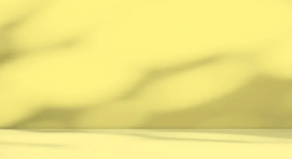 黄色の表彰台植物製品化粧品夏の背景 スタジオルームテーブルとライトオーバーレイシャドウ葉壁床面上の花背景 シーン表彰台最小限の表示 要約テンプレートロフト — ストック写真