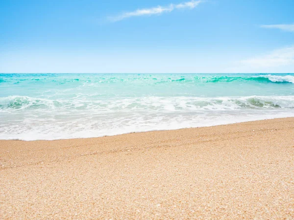 Meer Sandstrand Mit Himmelshorizont Hintergrund Blauer Ozean Welle Wasser Natur — Stockfoto