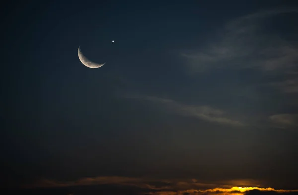 Lua Ramadã Fundo Eid Kareem Mubarak Com Crescente Noite Haft — Fotografia de Stock