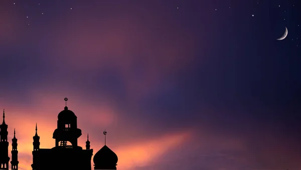 Aïd Moubarak Islam Ramadan Adah Musulman Avec Mosquée Dôme Croissant — Photo