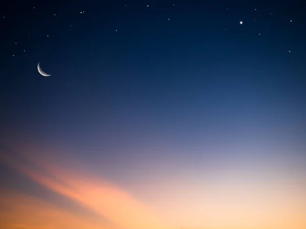 月亮斋月背景 卡里姆 穆巴拉克开斋节与新月和星空 神圣的阿拉伯裔拉马丹穆斯林穆巴拉克穆哈拉姆阿拉伯语问神月 宰牲节 — 图库照片