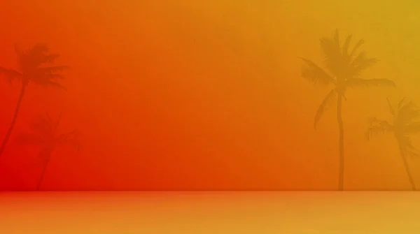 Sommer Studio Zimmer Hintergrund Licht Schatten Palmblatt Pastell Orange Gelb — Stockfoto