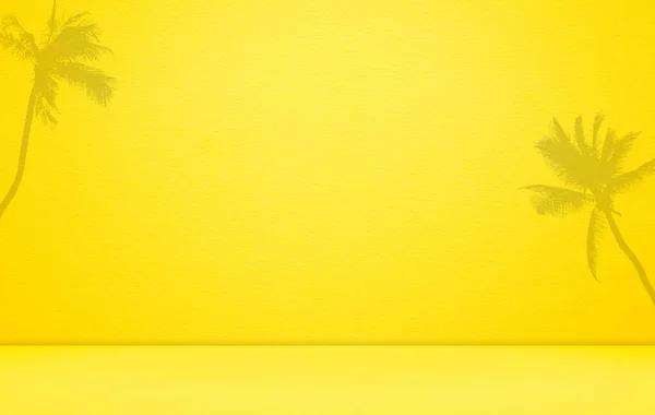Hintergrund Yellow Color Studio Wall Room Mit Schatten Palmblatt Sommer — Stockfoto