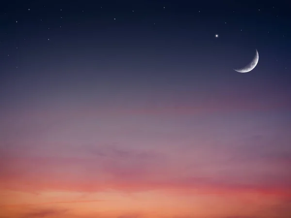 Ramadã Com Sky Moon Star Pôr Sol Fundo Night Islam — Fotografia de Stock