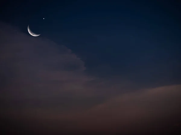 Luna Símbolos Ramadán Luna Creciente Con Estrella Eid Mubarak Kareen — Foto de Stock