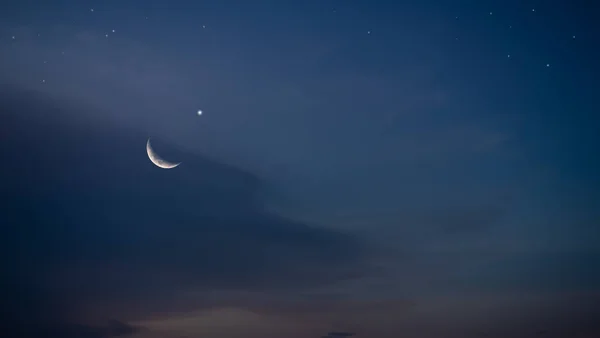 Sky Crescent Moon Night Ramadan Eid Background Star Dark Blue — Foto de Stock