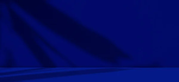 青の背景 壁のスタジオの部屋のテーブル製品の上の暗い影の葉 テクスチャ上の黒エレガントな光内部の背景 要約オーバーレイキッチン最小3Dテンプレート表示ロフトぼかしセメント大理石 — ストック写真