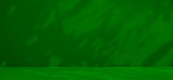 绿色阴影背景 工作室空间渐变空桌产品 照相模板背板底板地板帆布设计 模糊水泥大理石阁楼结构模板三维黄铜舞台场景的覆叶 — 图库照片