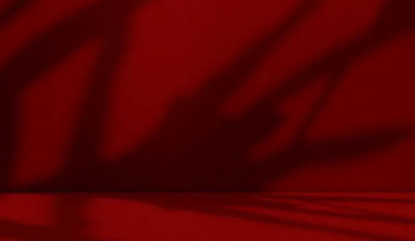 レッドシャドウ背景 抽象テクスチャスタジオルーム壁 床にライトオーバーレイ葉自然ダークグランジセメント大理石ロフトインテリアパターン紙3Dテーブル製品ステージディスプレイバックドロップキッチン最小限 — ストック写真