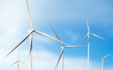 Rüzgâr Değirmeni Türbini Enerji Üretici Çiftliği Mavi Gökyüzü Arkaplanı, Yenilenebilir Çevre Sürdürülebilir, Teknoloji Yaratma Alanı, Hava Yankı Santrali Geleceği Geliştirme Parkı, Temiz Co2 Yeşili Çiftliği.