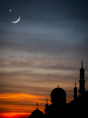 Hilal Ay Yıldızı Soyut Günbatımı Arkaplanlı Cami Kubbesi Büyük Uae, Gökyüzü Arap Emirlikleri Şeyh İslami Mimari İslam Mimari Binası Mübarek Binası Mübarek Kurban Zayed Kareem Abu.