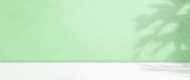 Yeşil Arkaplan Yaz Masası Duvarda Ürün Gölgesi, Soyut Üstüste Işık Bırakıyor Pastel Tropik Stüdyo Odası Arkaplan Platosu Boş Zemin Katları Gradyan 3d Bg Görünüm Arkaplan Görünümü Mozaiği